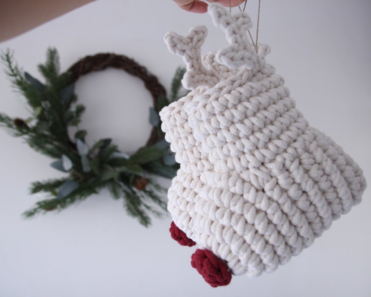 Image of Crochet Reindeer Stocking IVORY & RED NOSE