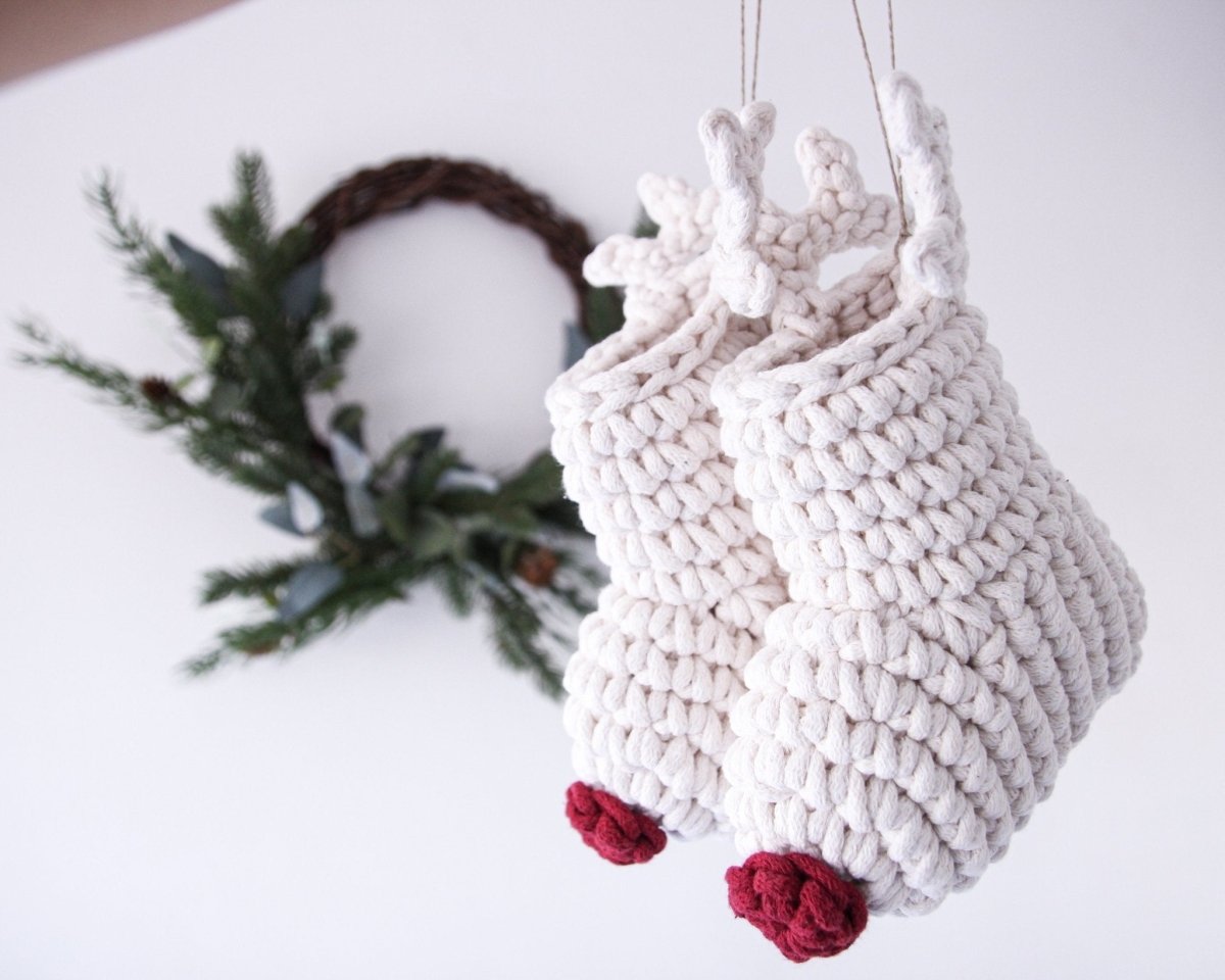 Image of Crochet Reindeer Stocking IVORY & RED NOSE