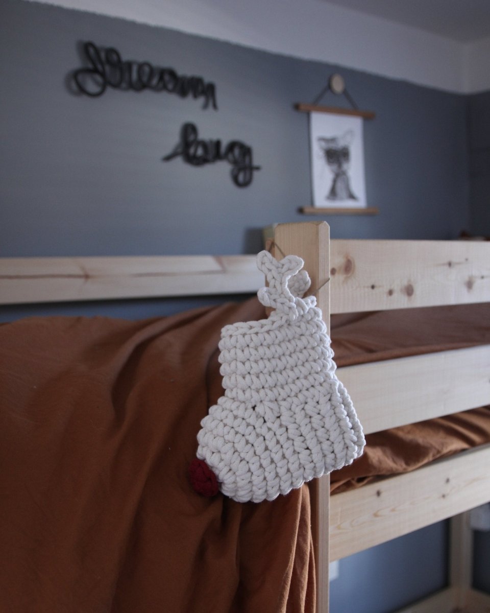 Image of Crochet Reindeer Stocking IVORY & RED NOSE