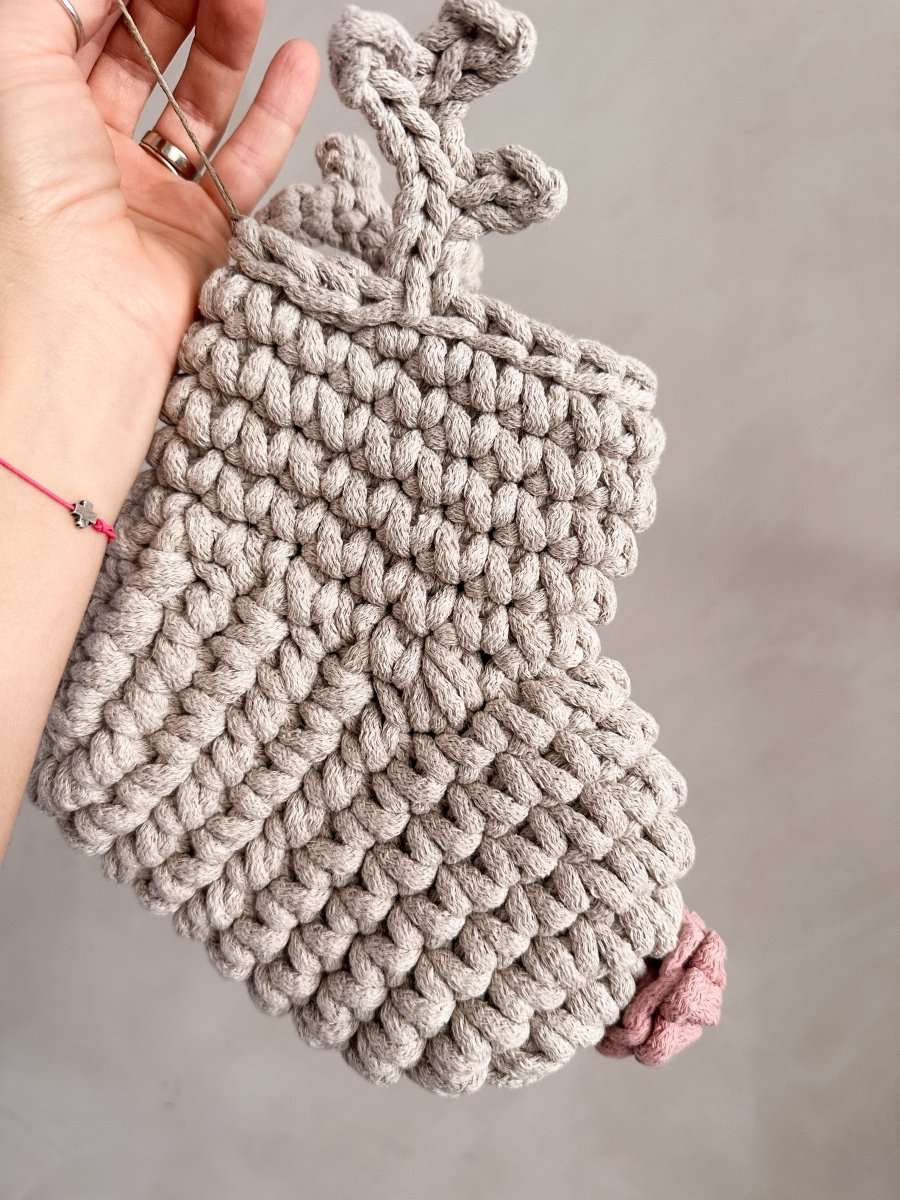 Image of Crochet Reindeer Stocking | Oatmeal & Pink Nose