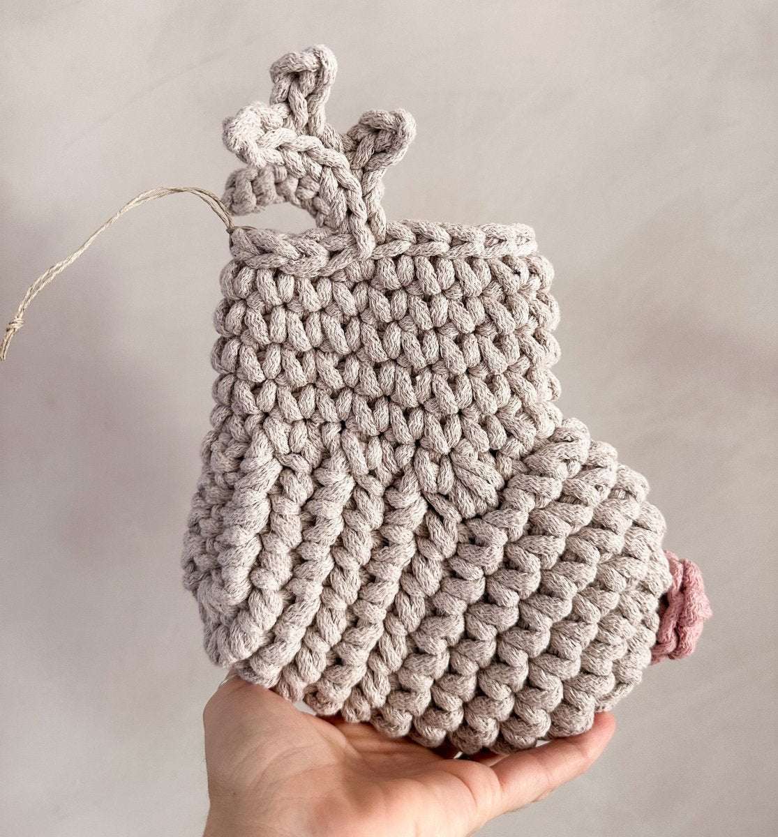 Image of Crochet Reindeer Stocking | Oatmeal & Pink Nose