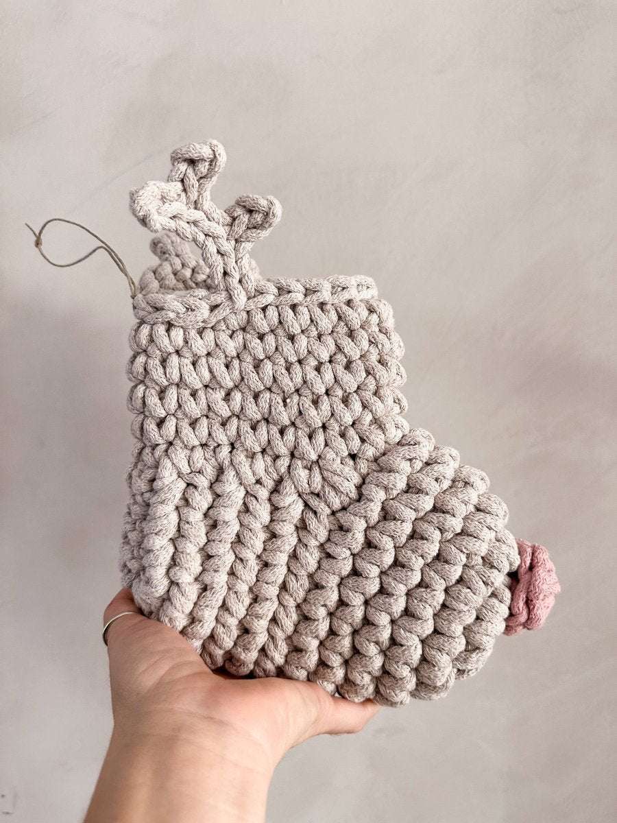 Image of Crochet Reindeer Stocking | Oatmeal & Pink Nose