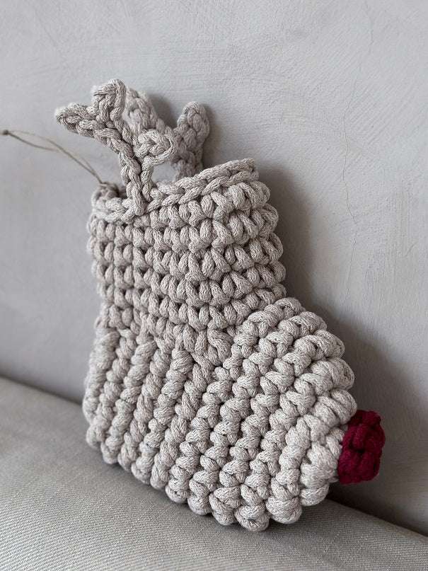 Image of Crochet Reindeer Stocking OATMEAL & RED NOSE