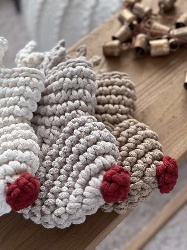 Image of Crochet Reindeer Stocking OATMEAL & RED NOSE