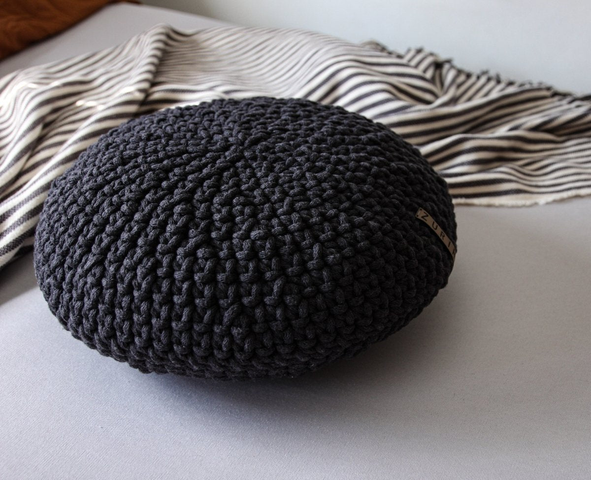 Image of Crochet round cushion | CHARCOAL