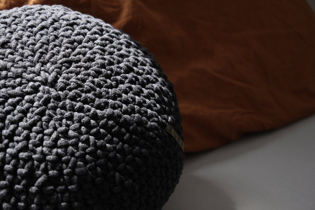 Image of Crochet round cushion | CHARCOAL