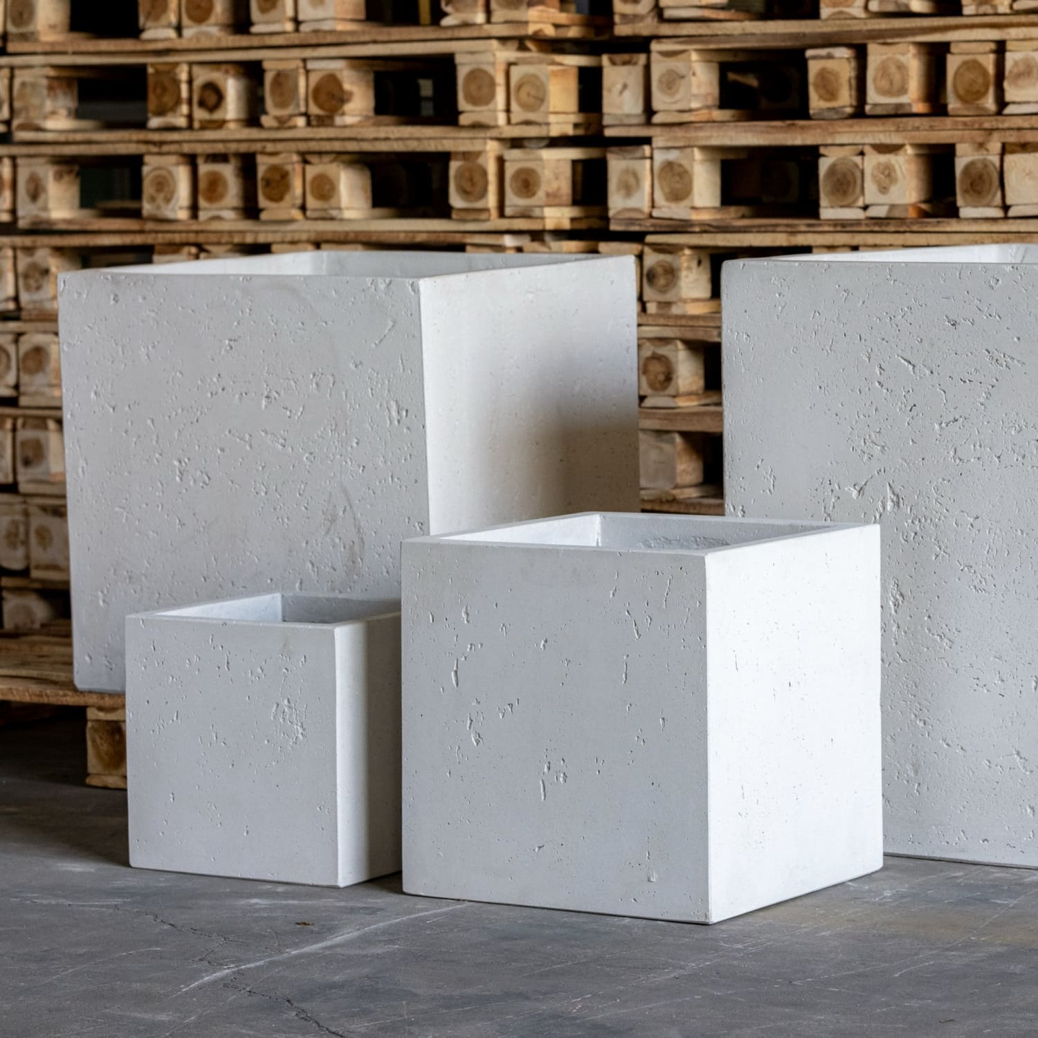 Image of Cubrosa | White Mist – 40cm Medium Square Concrete Planter – 38L Outdoor Indoor Pot