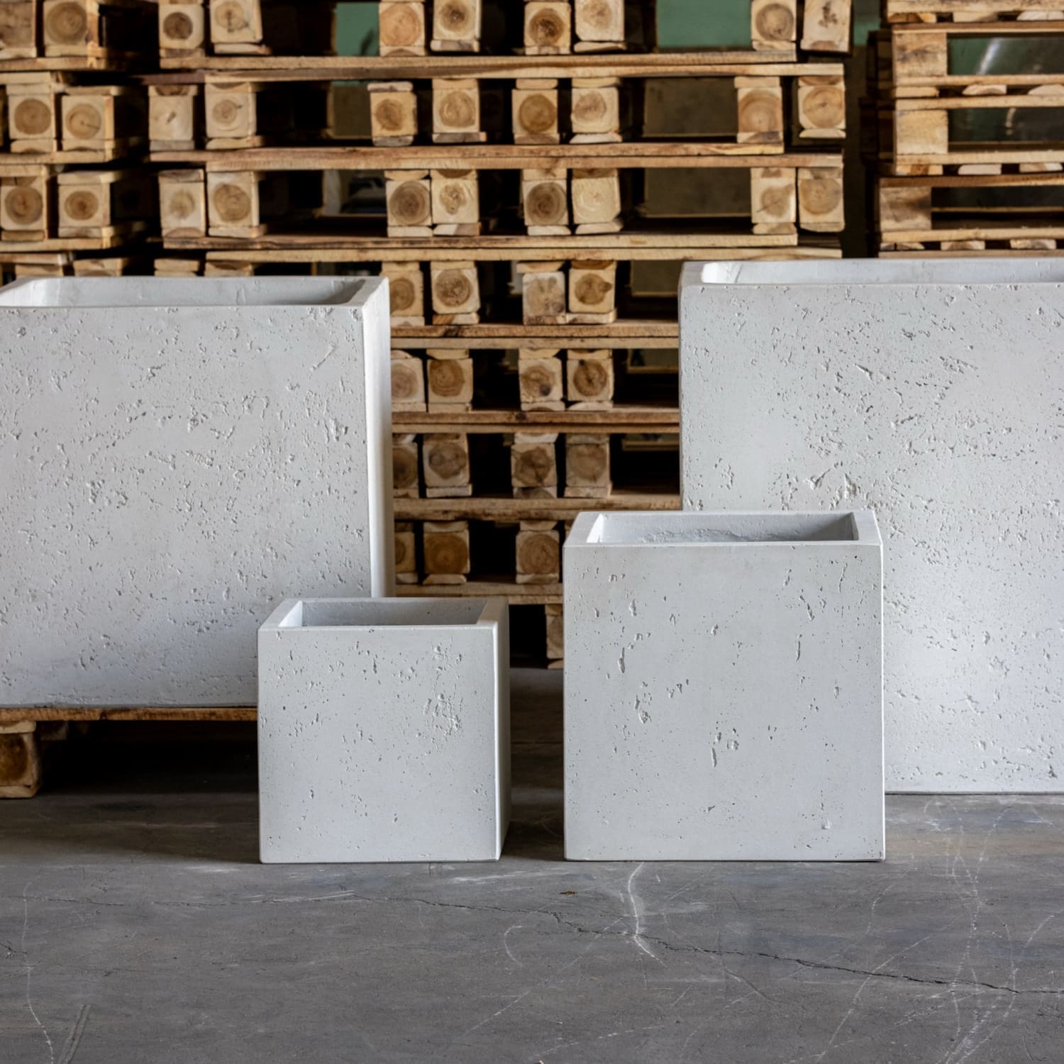 Image of Cubrosa | White Mist – 40cm Medium Square Concrete Planter – 38L Outdoor Indoor Pot