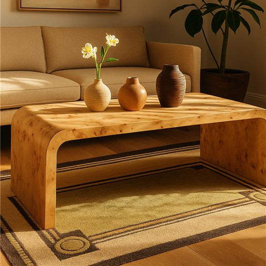 Image of Natural Burl Wood Curved Coffee Table with Smooth Curved Edges, Mota