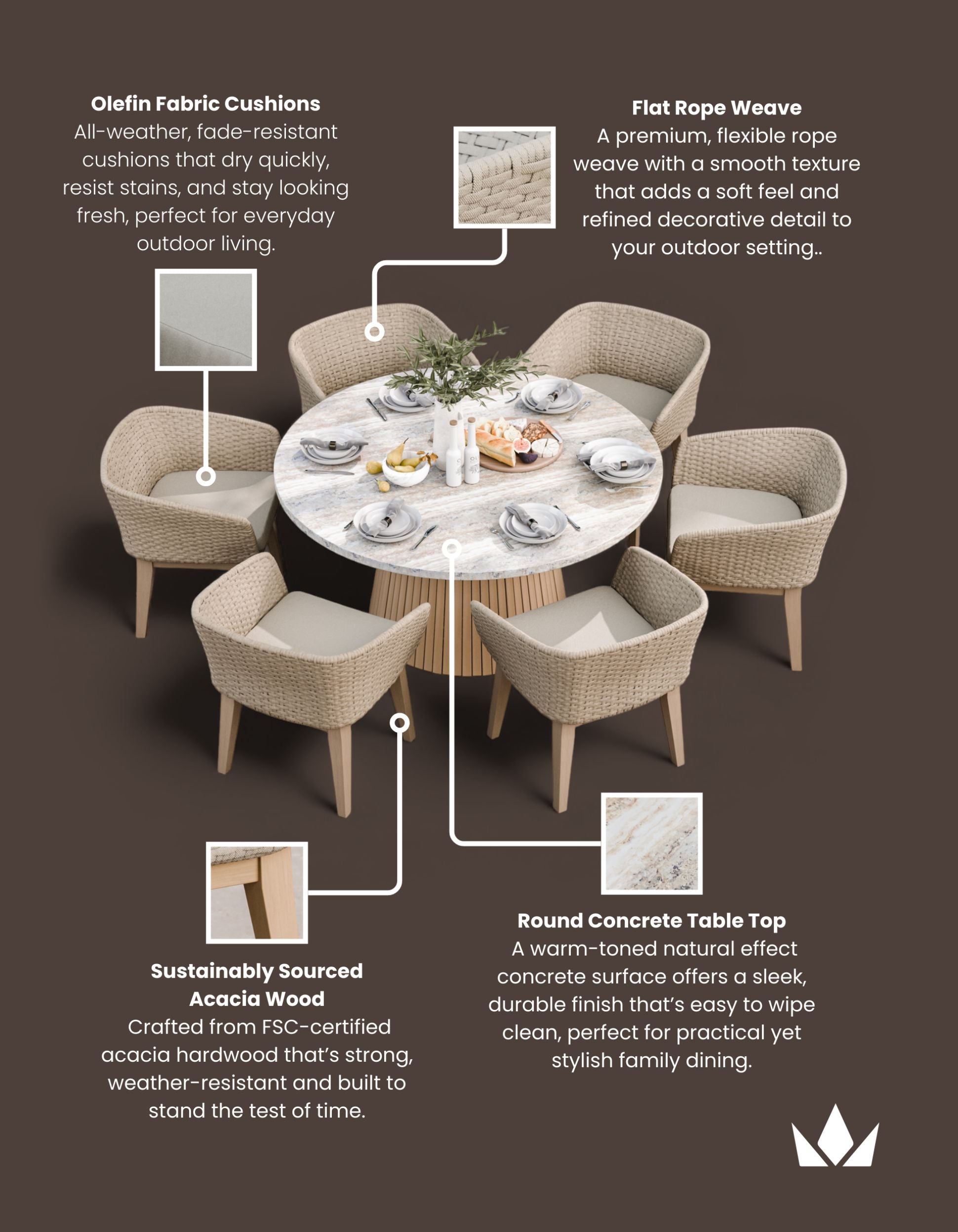 Jupiter 6 Seater Round Conical Dining Set with Eden Dawn Dining Chairs