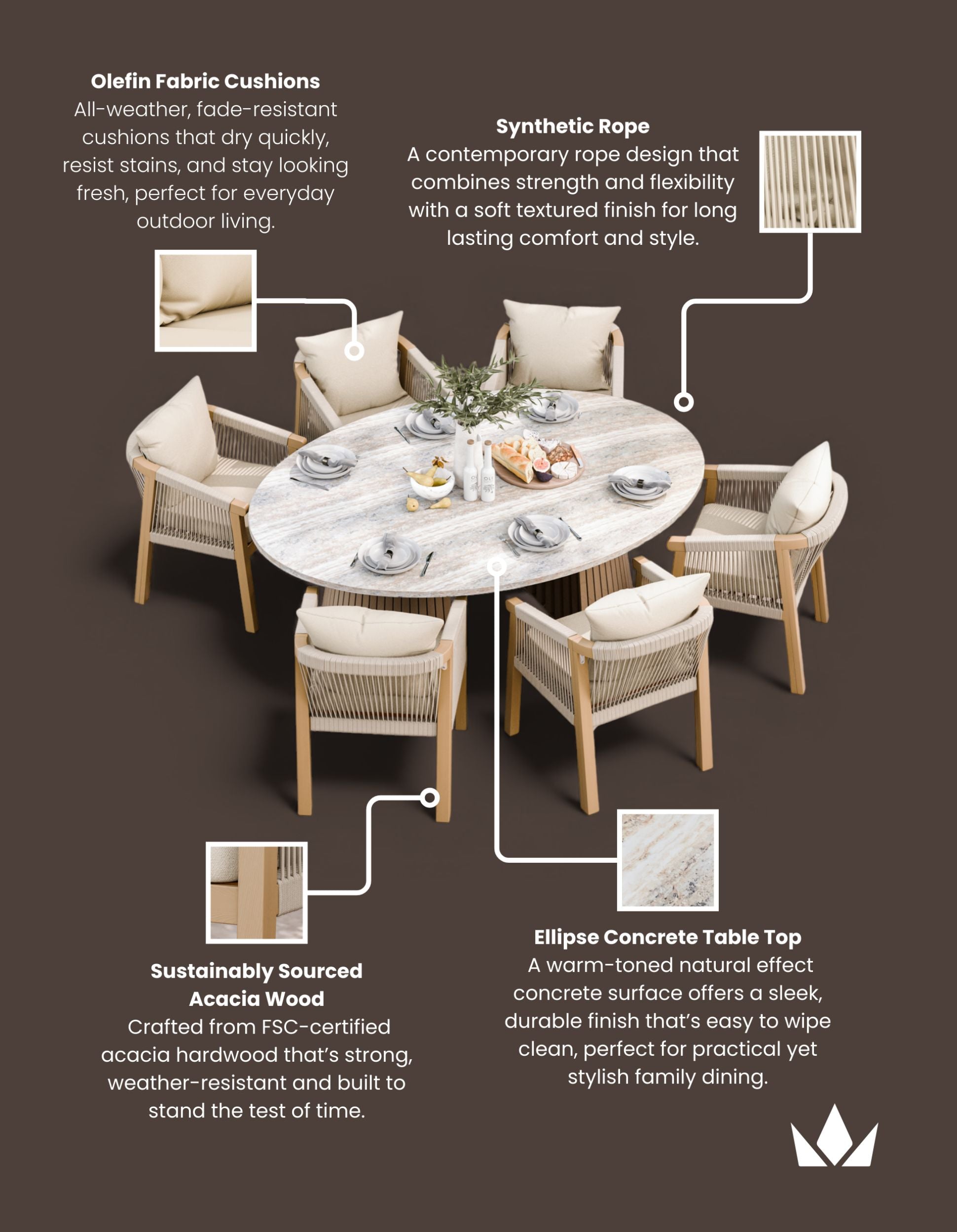 Image of Jupiter 6 Seater Ellipse D Conical Dining Set with Roma Dining Chairs