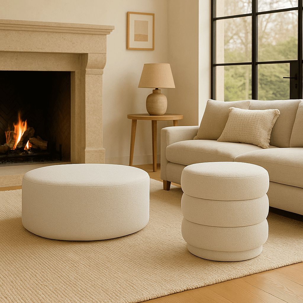 Image of Round Ottoman in Off-white
