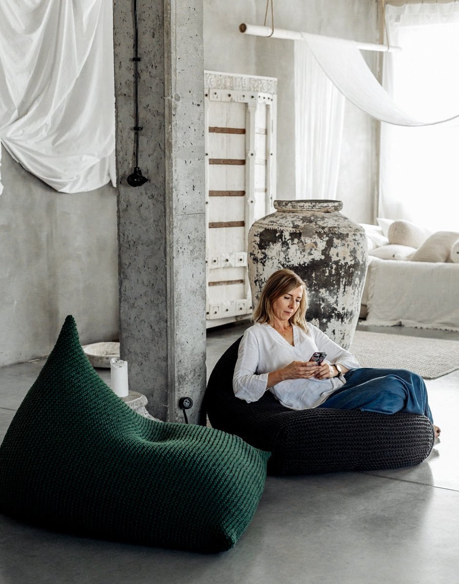 Image of Knitted bean bag | BOTTLE GREEN