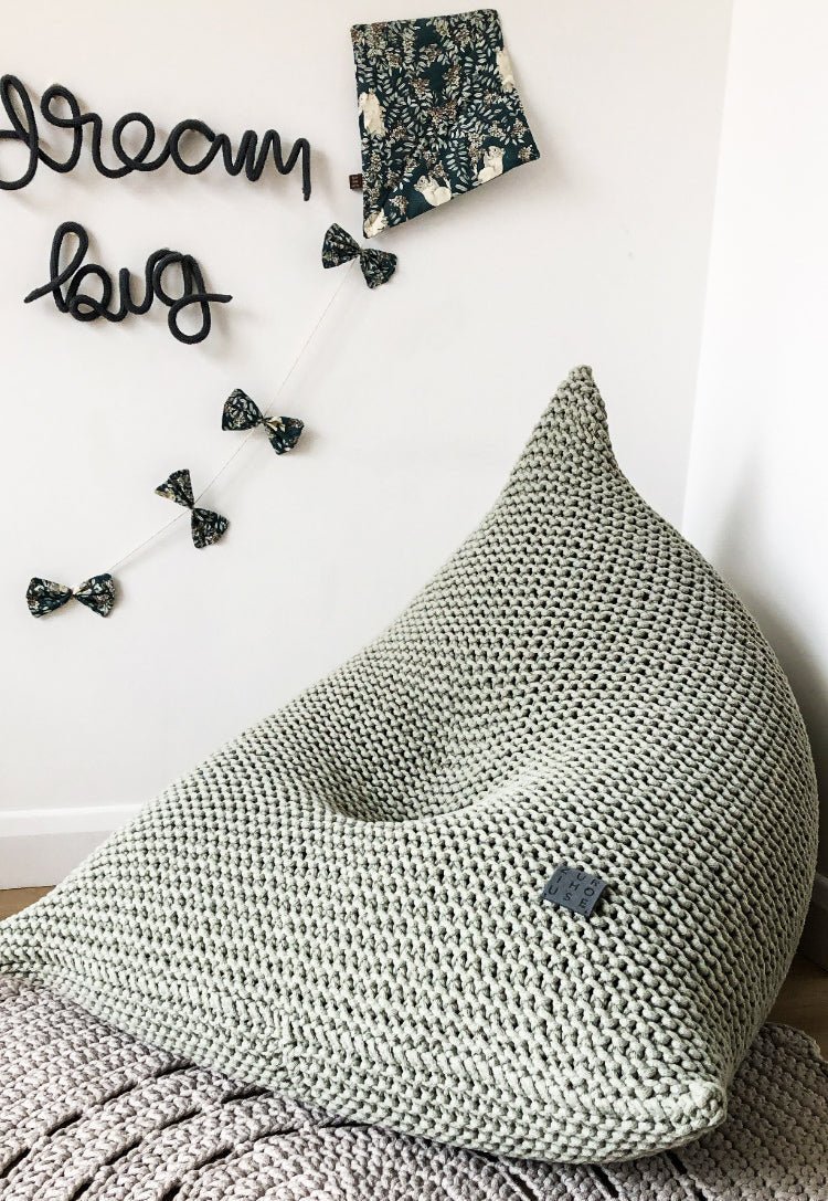 Image of Knitted bean bag | LIGHT OLIVE