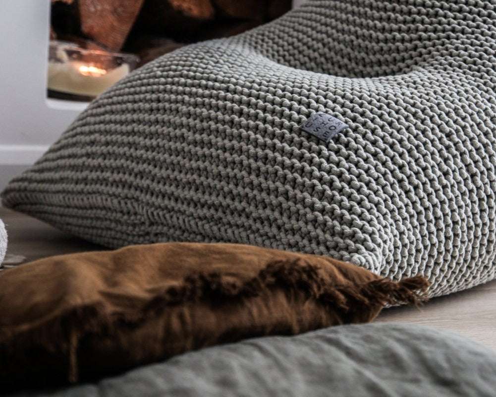 Image of Knitted bean bag | LIGHT OLIVE