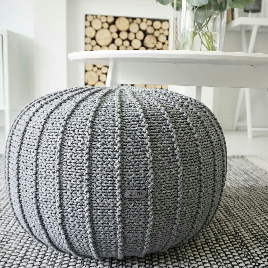 Image of Knitted pouffe | DARK GREY
