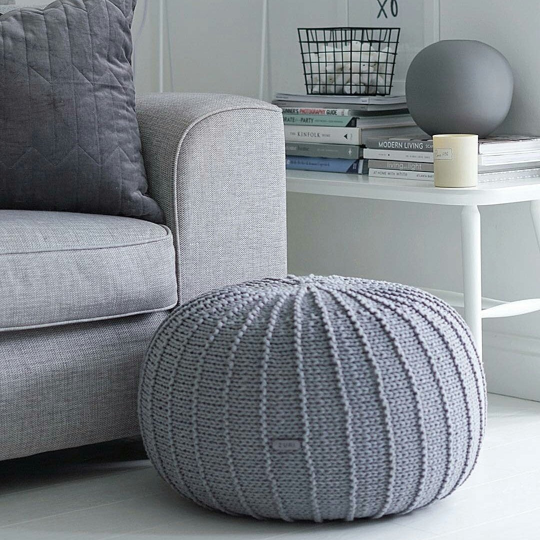 Image of Knitted pouffe | DARK GREY