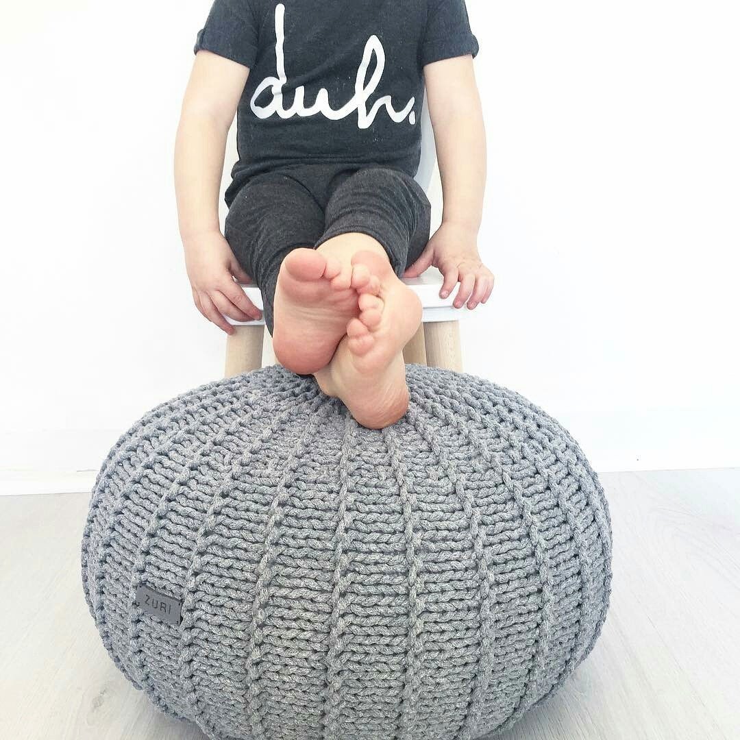 Image of Knitted pouffe | DARK GREY