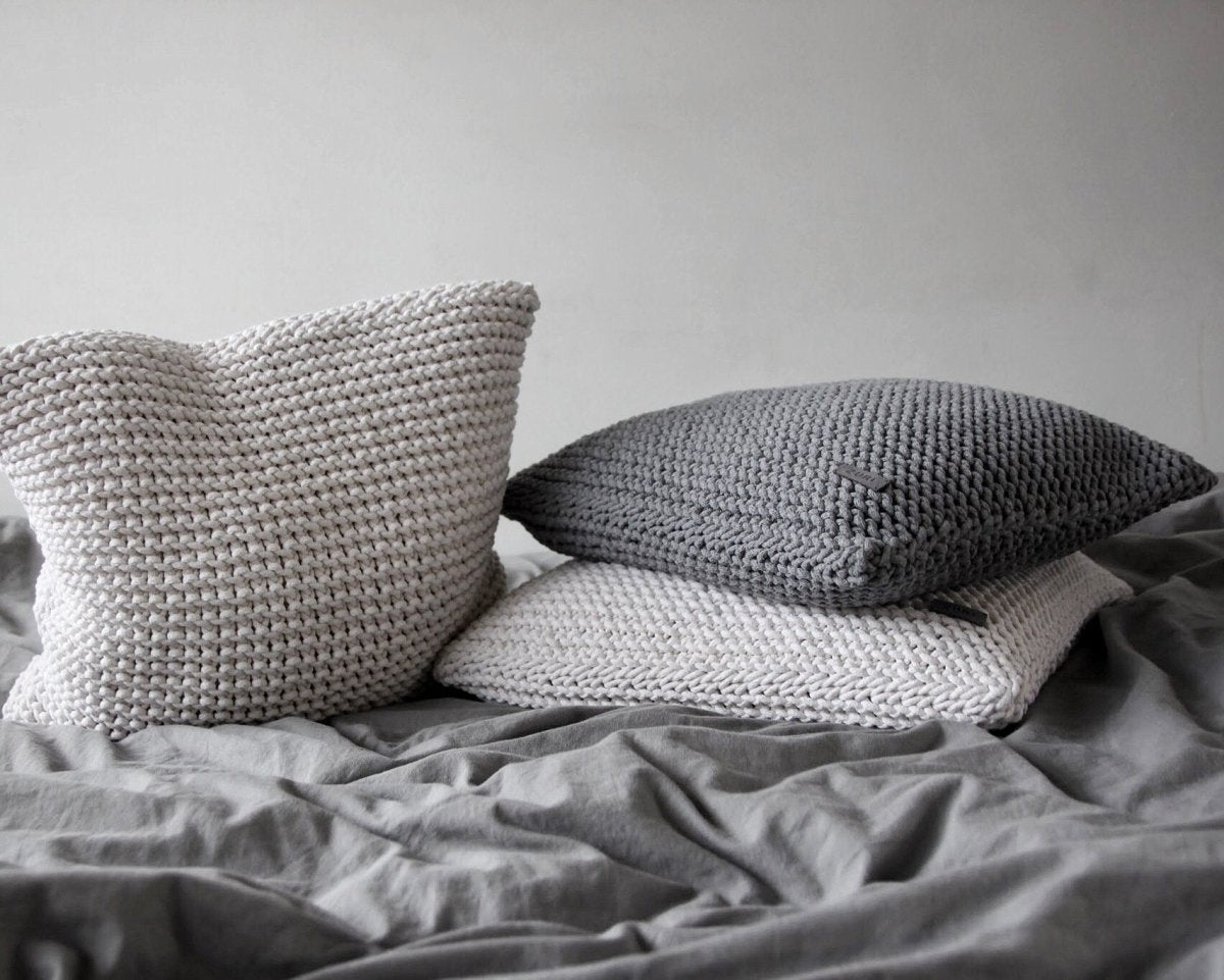 Image of Knitted square cushion | DARK GREY