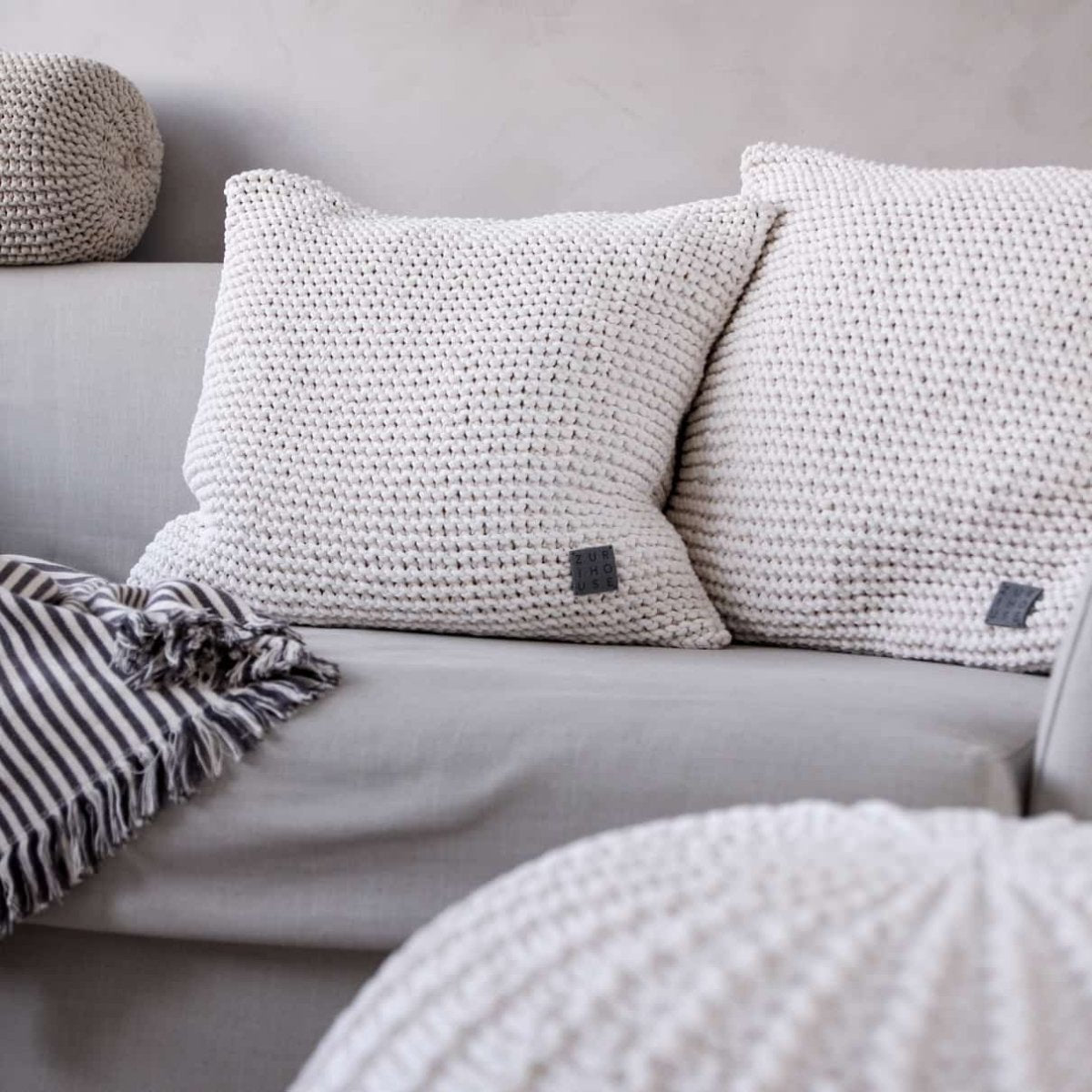 Image of Knitted square cushion | IVORY