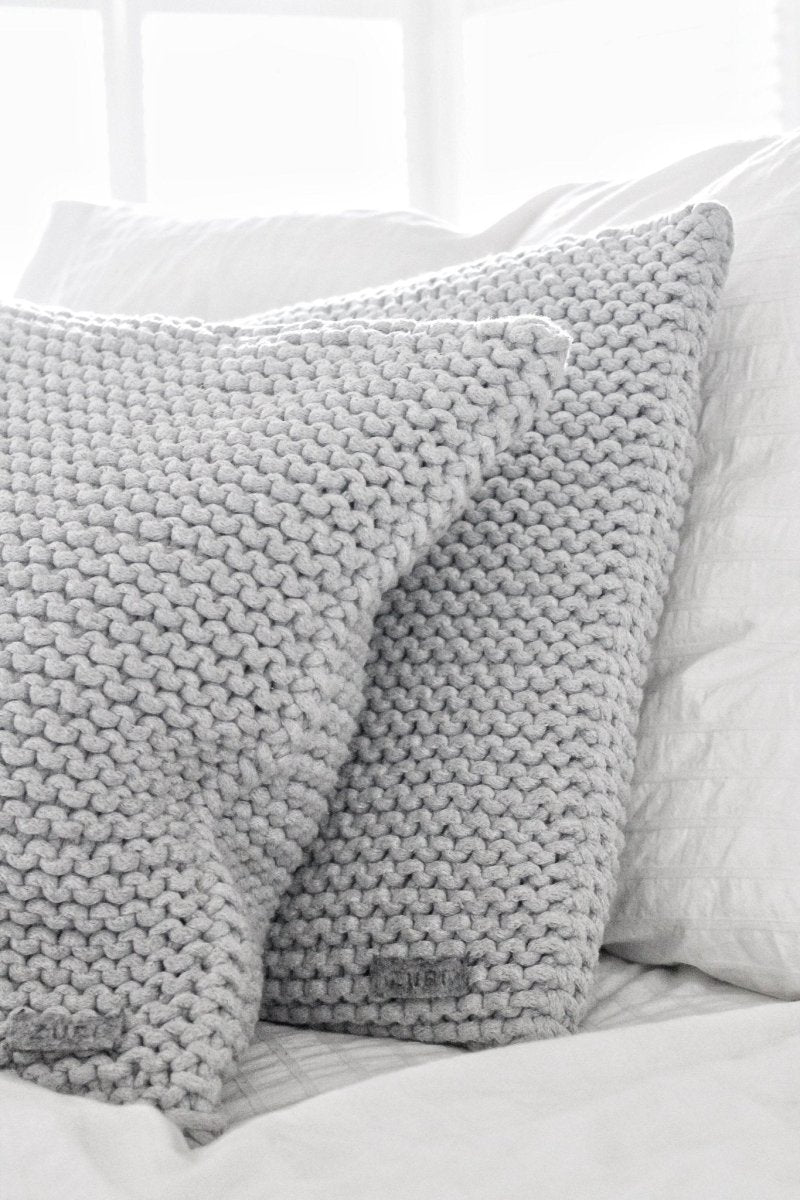 Image of Knitted square cushion | LIGHT GREY