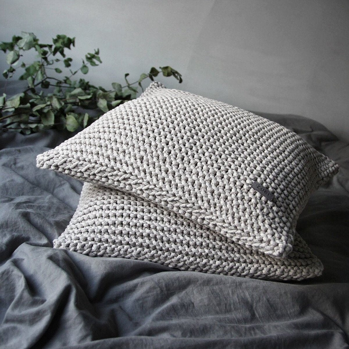 Image of Knitted square cushion | OATMEAL