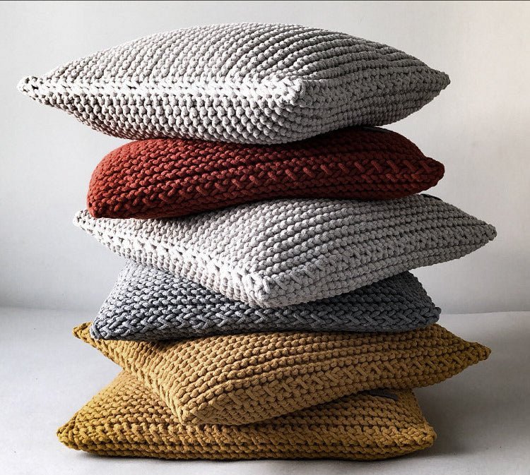 Image of Knitted square cushion | MUSTARD