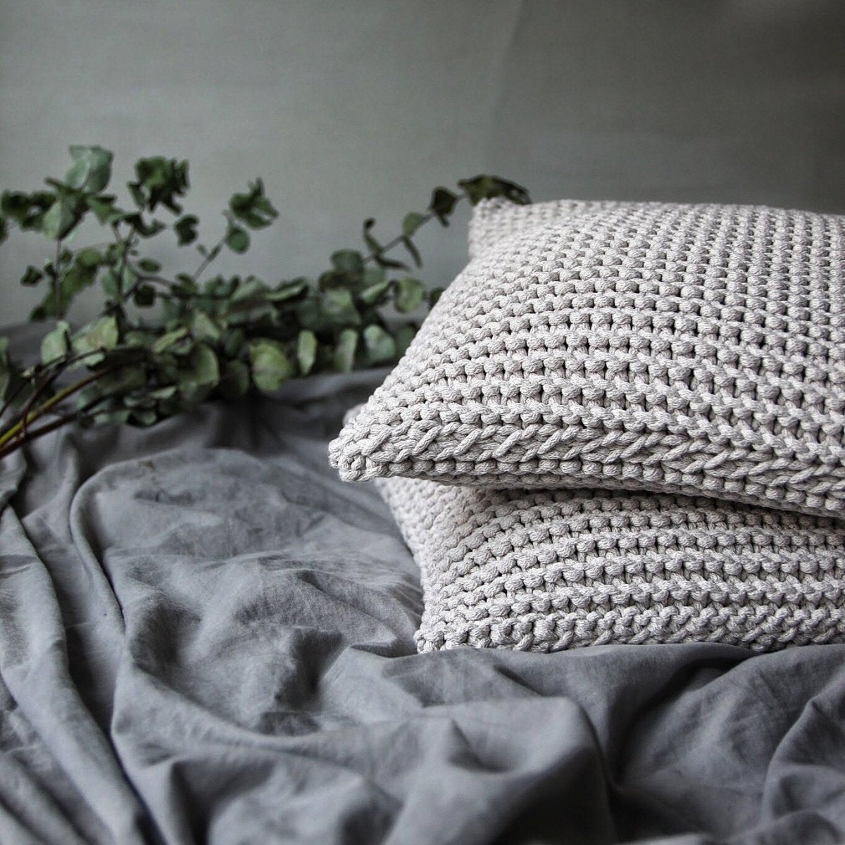 Image of Knitted square cushion | OATMEAL