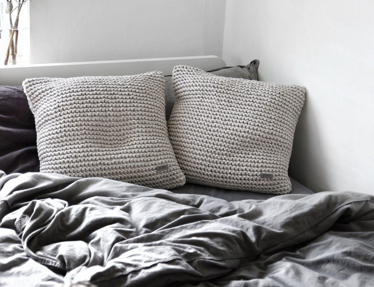 Image of Knitted square cushion | OATMEAL