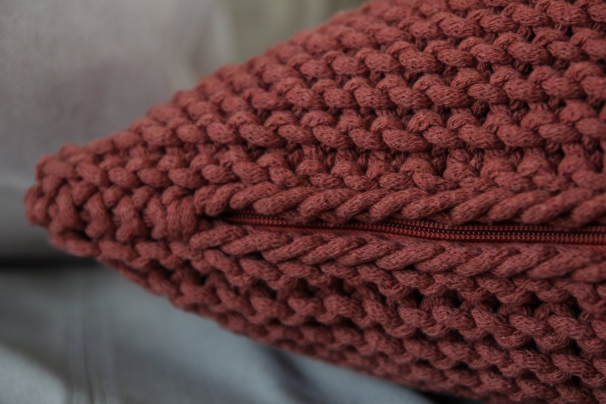 Image of Knitted square cushion | TERRACOTTA