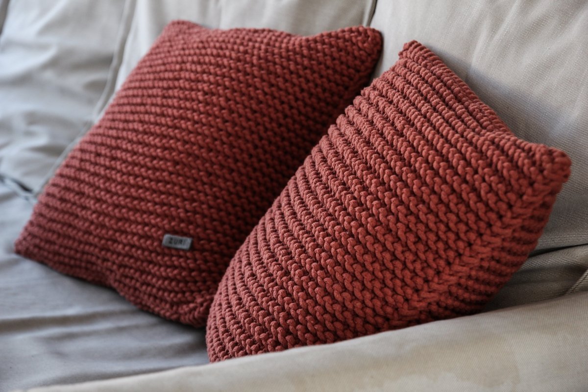 Image of Knitted square cushion | TERRACOTTA