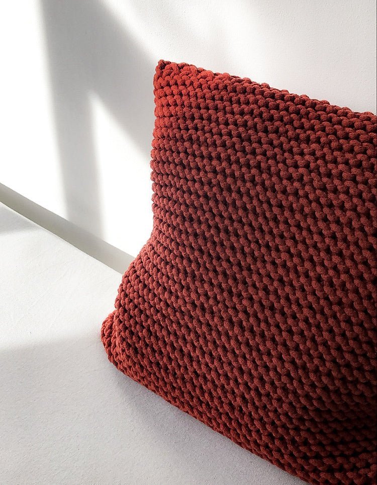Image of Knitted square cushion | TERRACOTTA