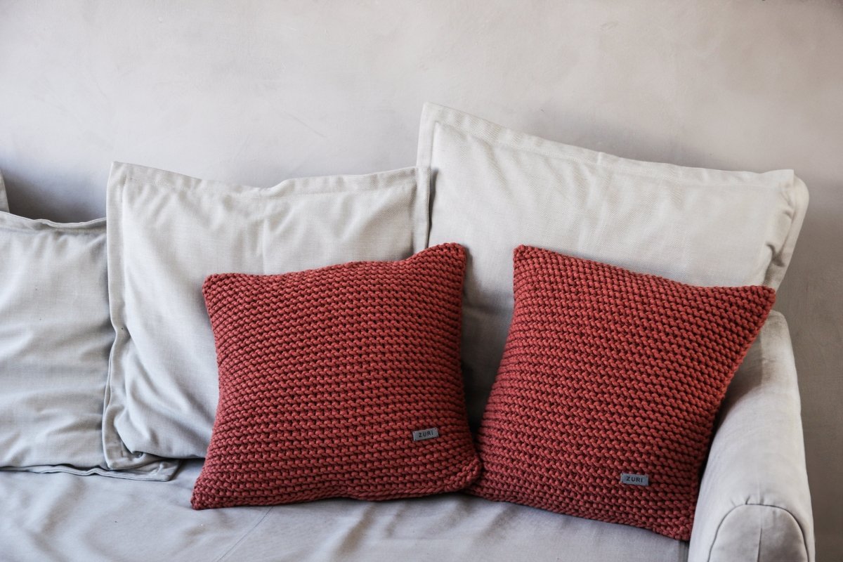 Image of Knitted square cushion | TERRACOTTA
