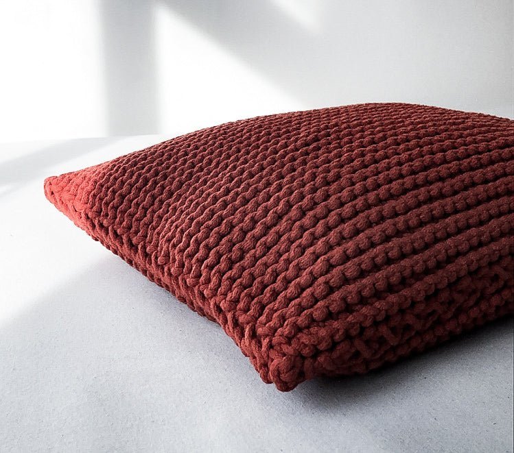 Image of Knitted square cushion | TERRACOTTA