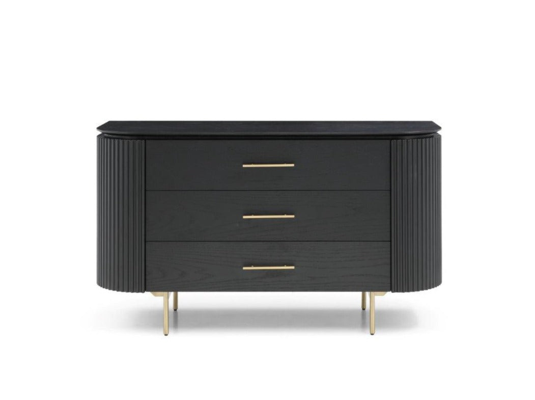 Image of Lantine 3 Drawer Dresser - Black Oak & Brass