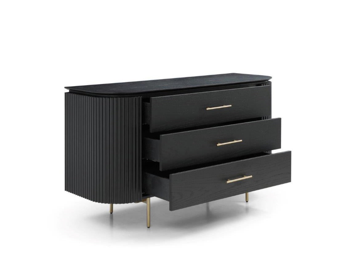 Image of Lantine 3 Drawer Dresser - Black Oak & Brass