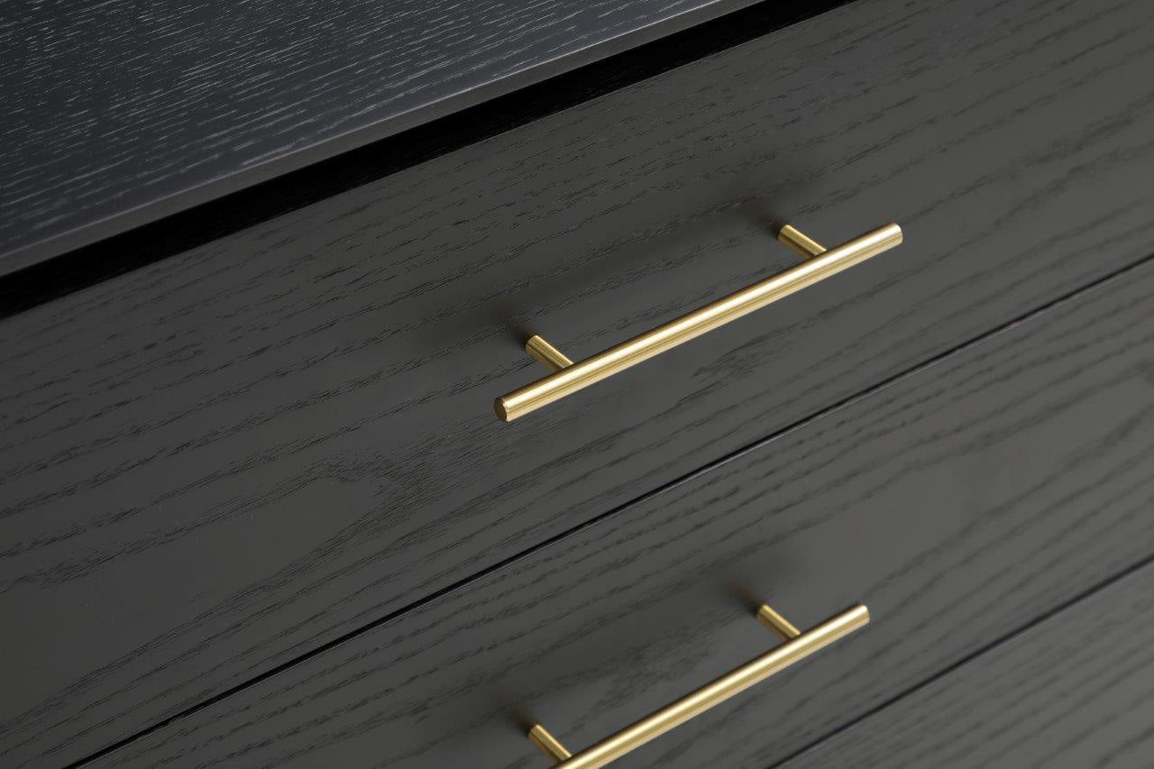 Image of Lantine 3 Drawer Dresser - Black Oak & Brass
