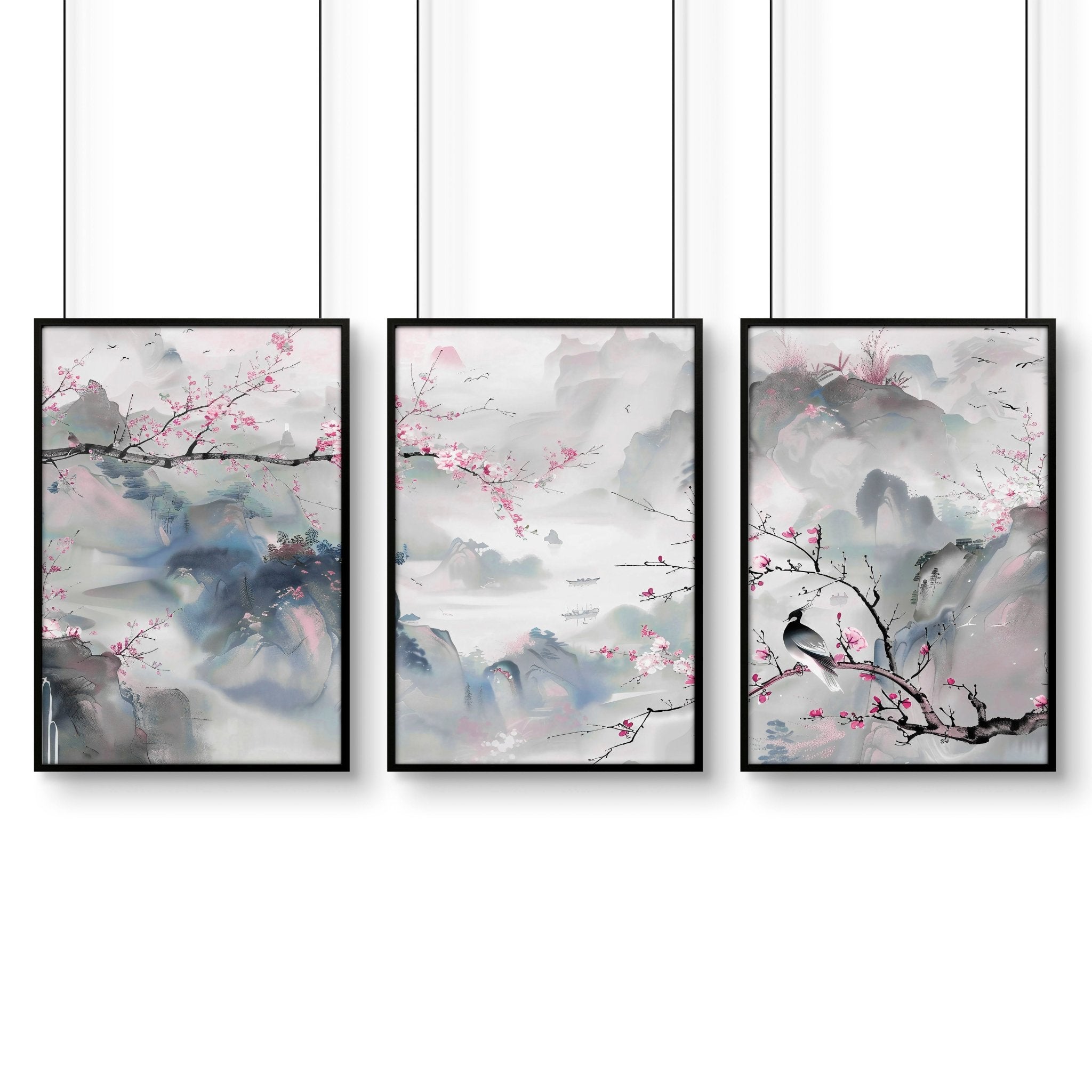Image of Large Print For Wall | Set of 3 Chinoiserie Wall art Prints