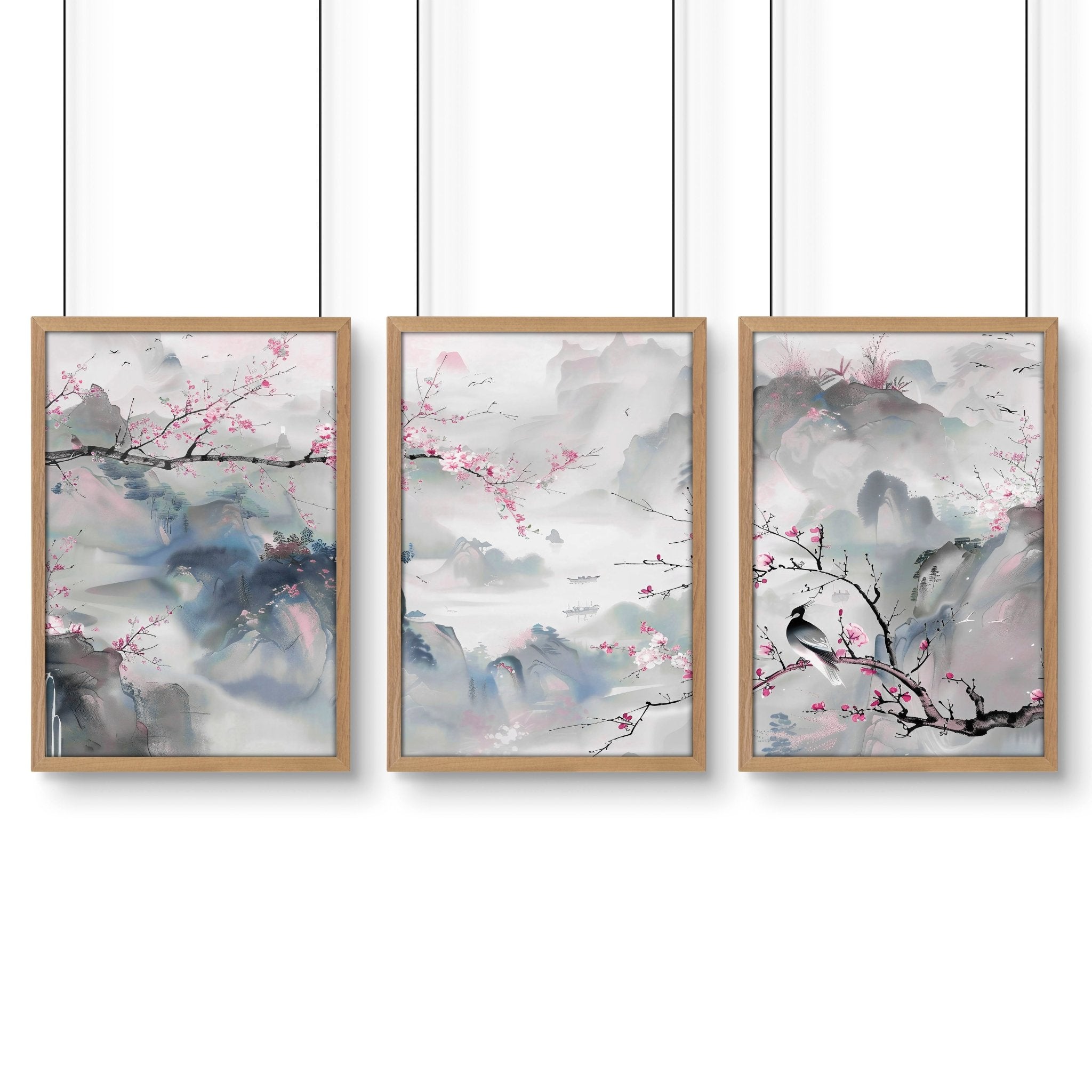 Image of Large Print For Wall | Set of 3 Chinoiserie Wall art Prints