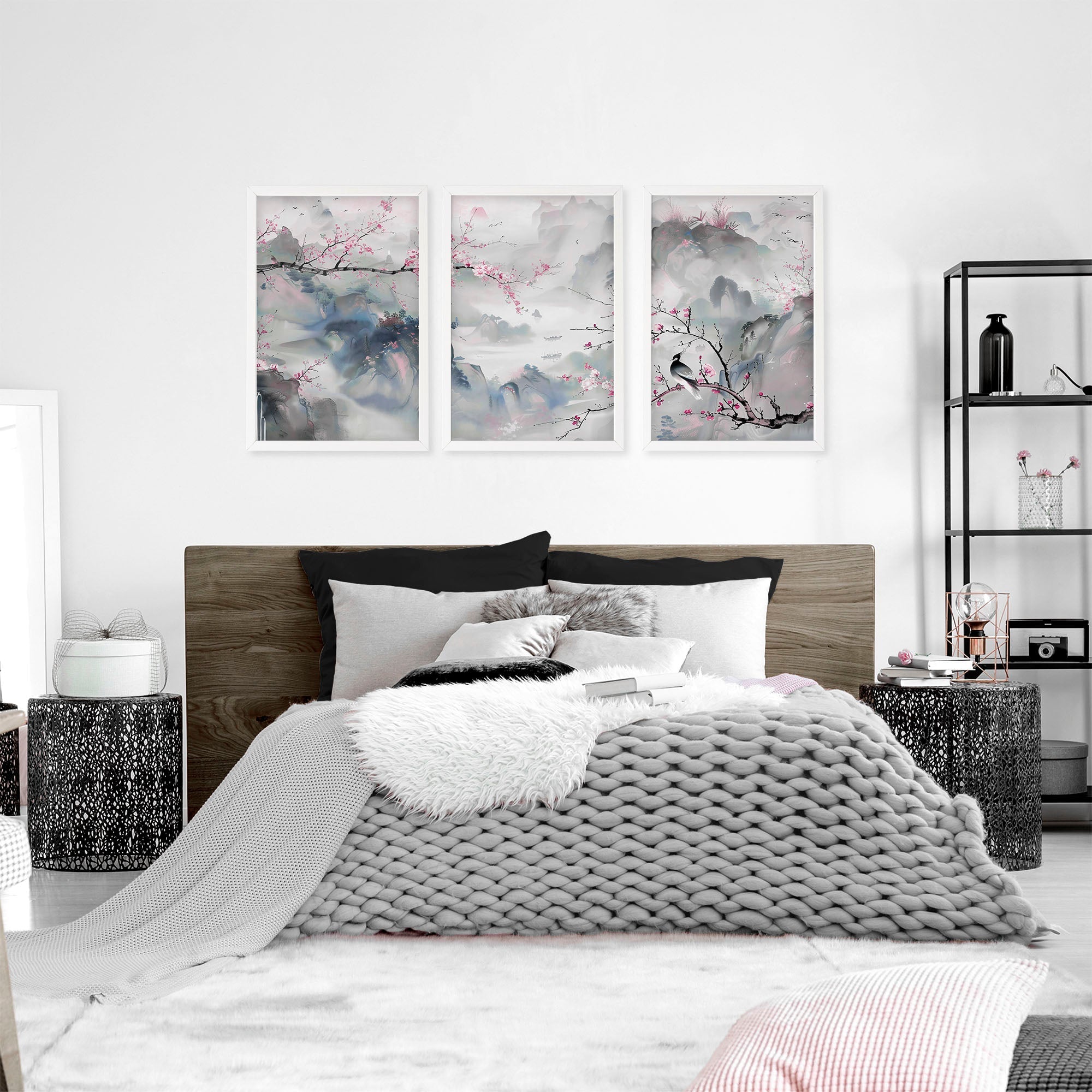 Image of Large Print For Wall | Set of 3 Chinoiserie Wall art Prints