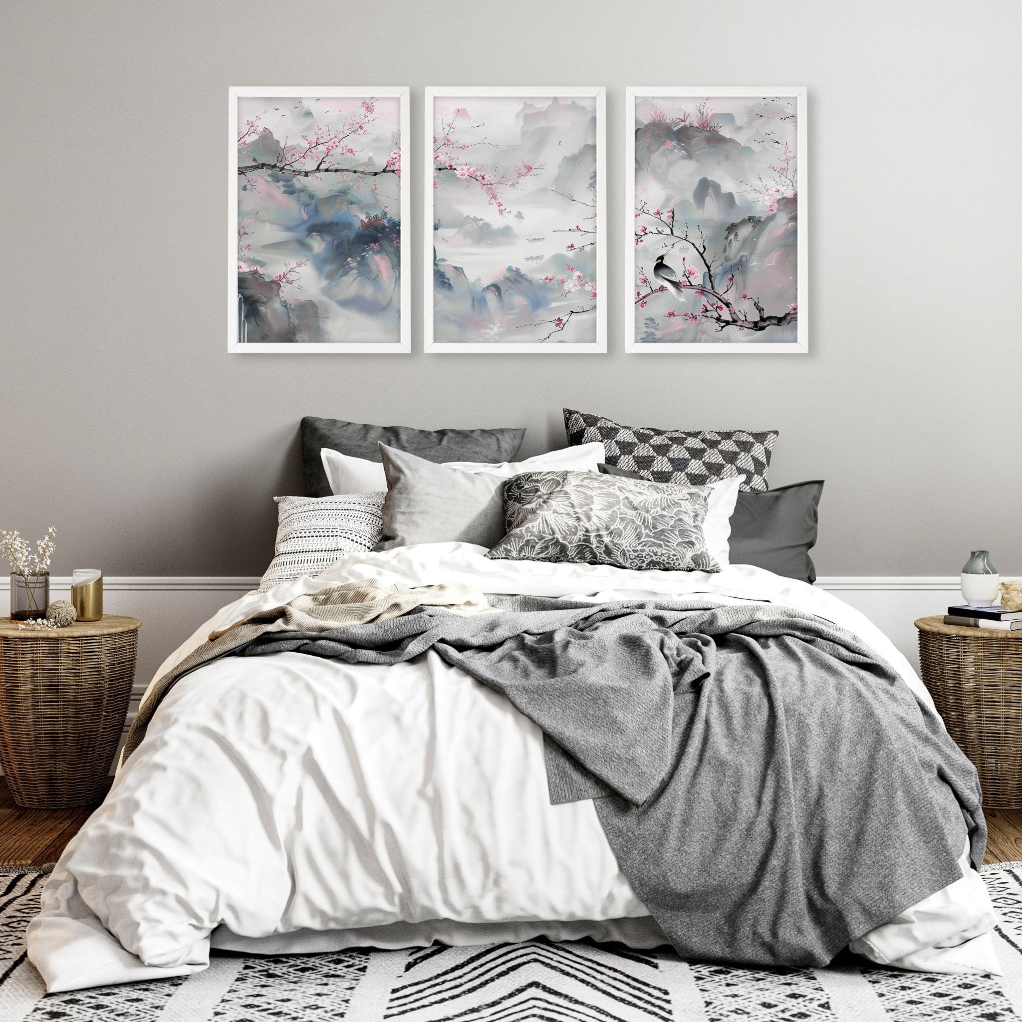 Image of Large Print For Wall | Set of 3 Chinoiserie Wall art Prints