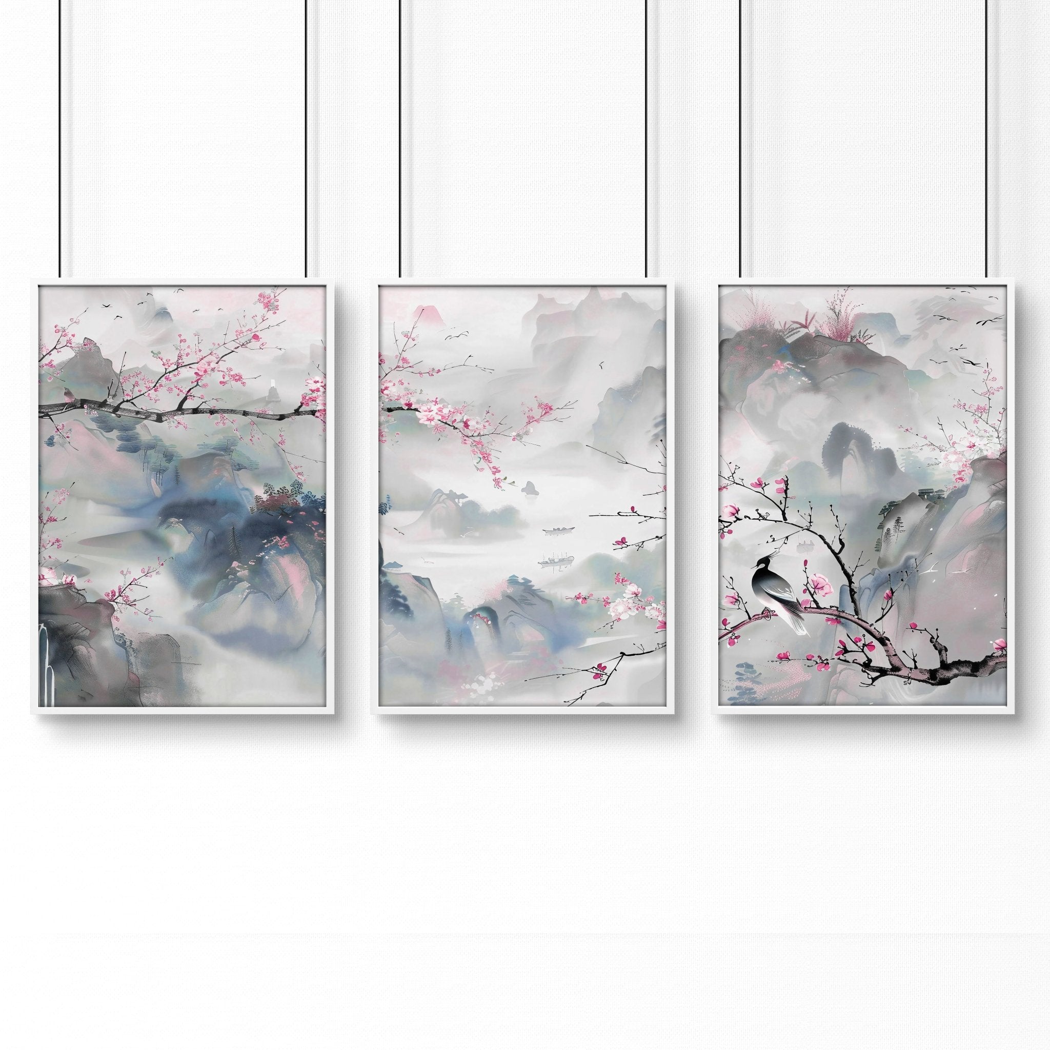 Image of Large Print For Wall | Set of 3 Chinoiserie Wall art Prints