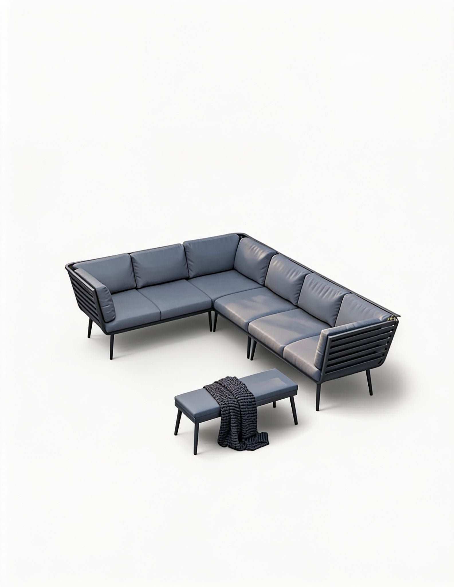 Image of Modern outdoor sofa set with a small table on a white background
