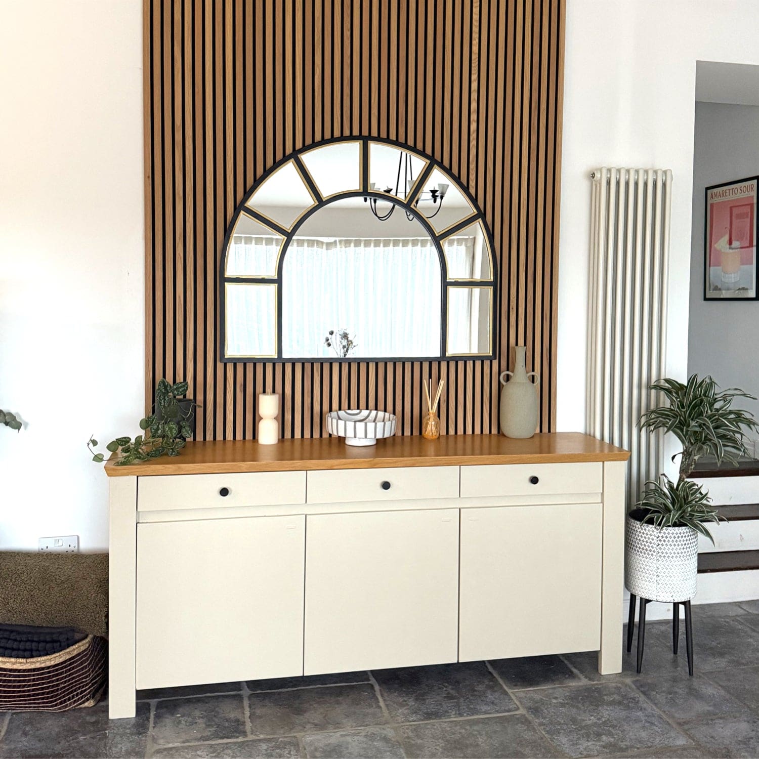 Image of Mio - Black & Gold Metal Arched Window Mirror - 95cm x 120cm