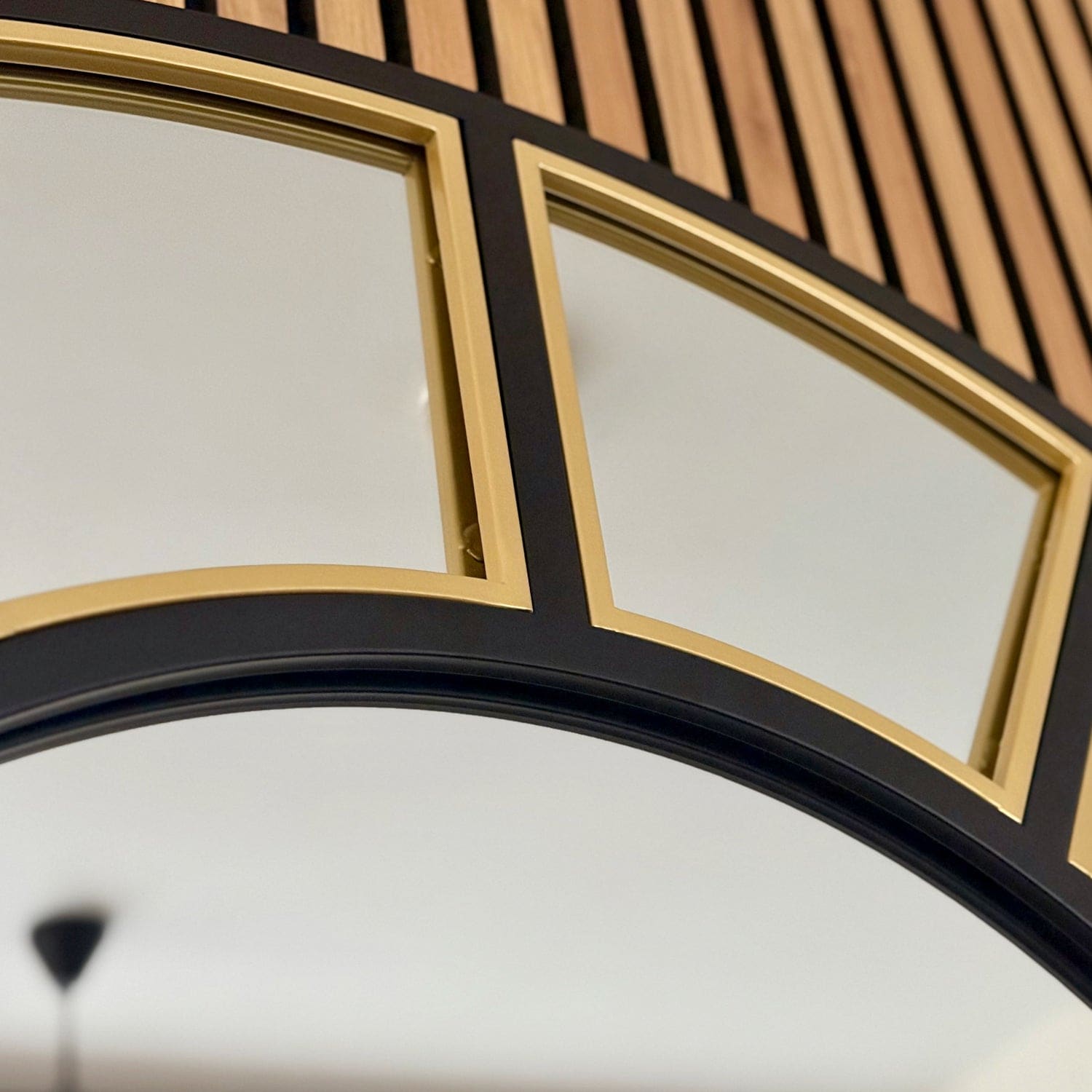 Image of Mio - Black & Gold Metal Arched Window Mirror - 95cm x 120cm