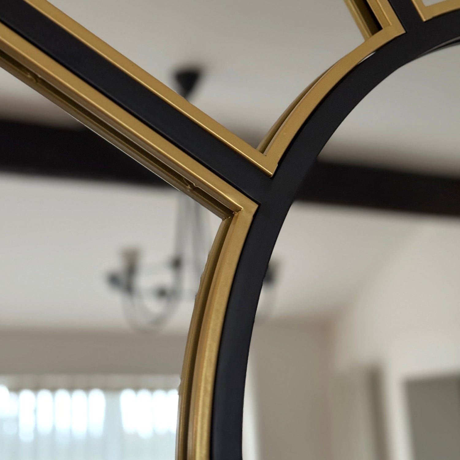 Image of Mio - Black & Gold Metal Arched Window Mirror - 95cm x 120cm
