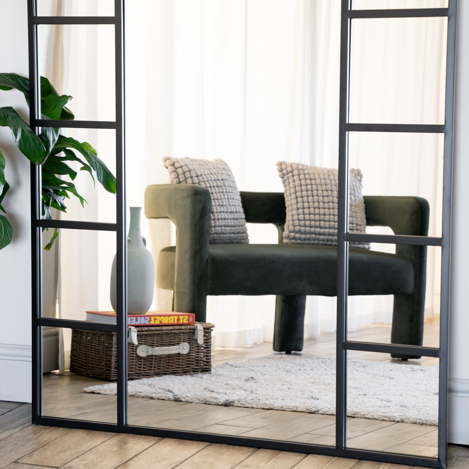 Image of Mio- Full Length Black Metal Arched Window Mirror - 200cm x 120cm