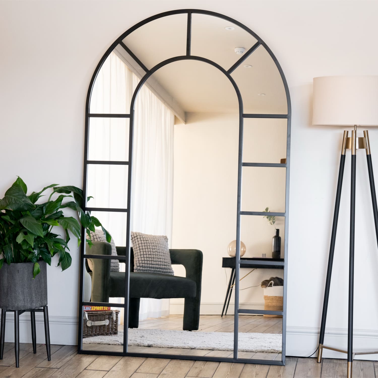 Image of Mio- Full Length Black Metal Arched Window Mirror - 200cm x 120cm