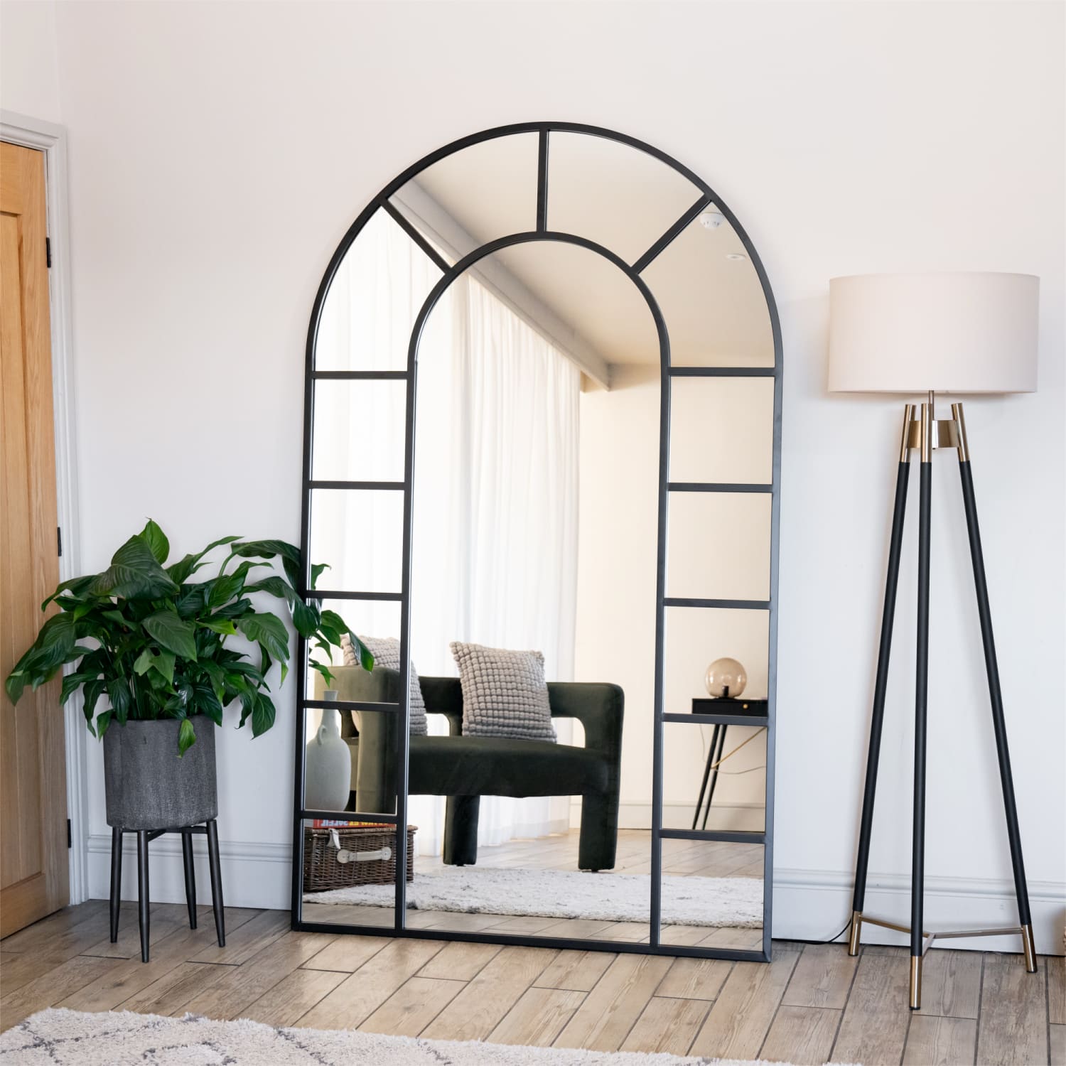 Image of Mio- Full Length Black Metal Arched Window Mirror - 200cm x 120cm