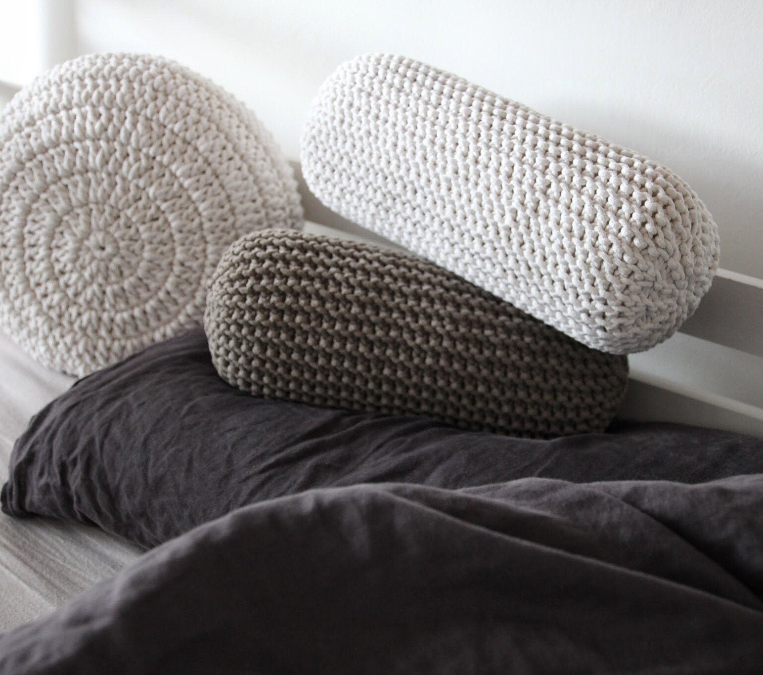 Image of Knitted bolster cushion | MOCHA